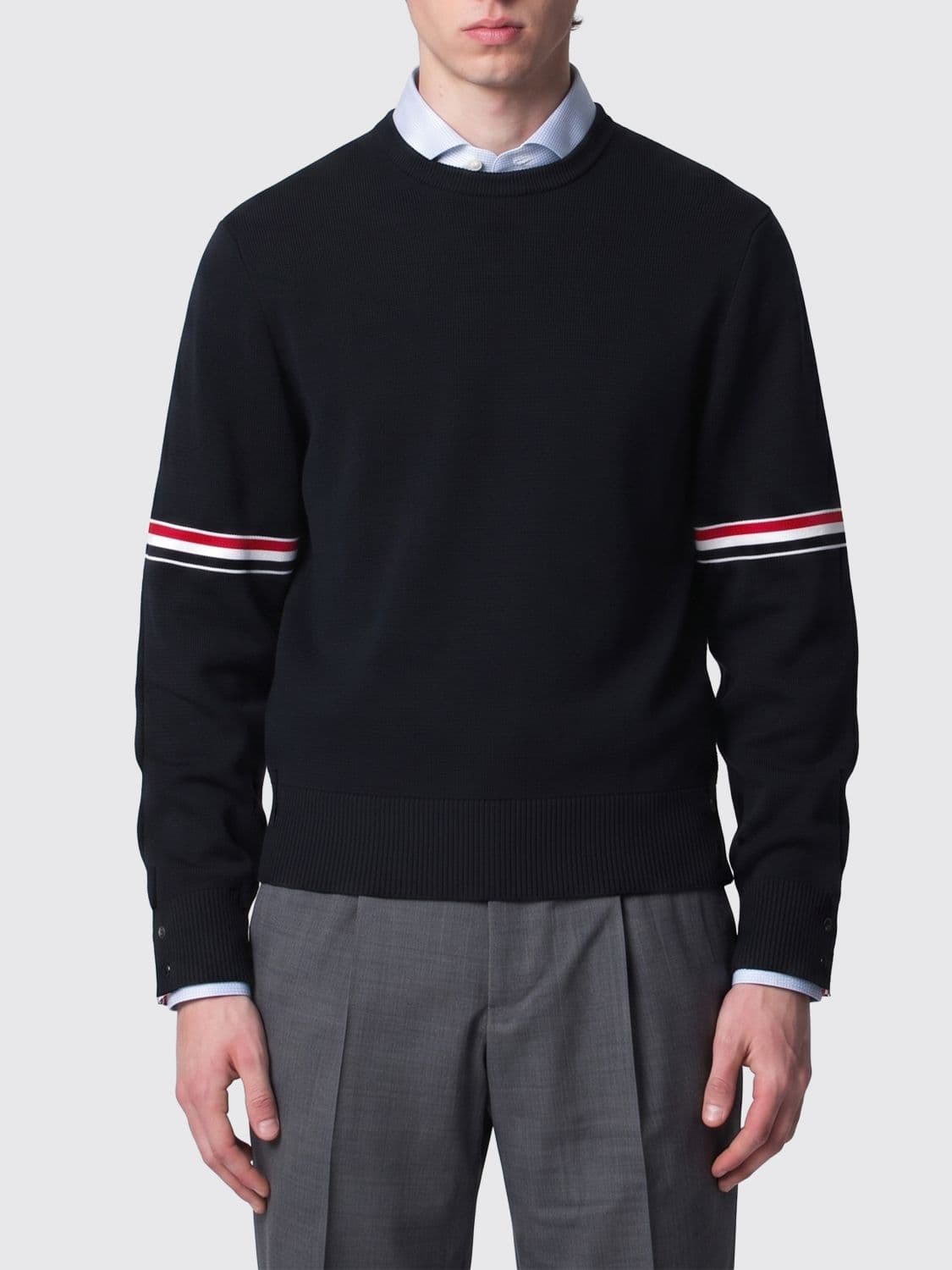 Thom Browne Cotton Crewneck Jumper with Signature 4-Bar Stripe Sleeve