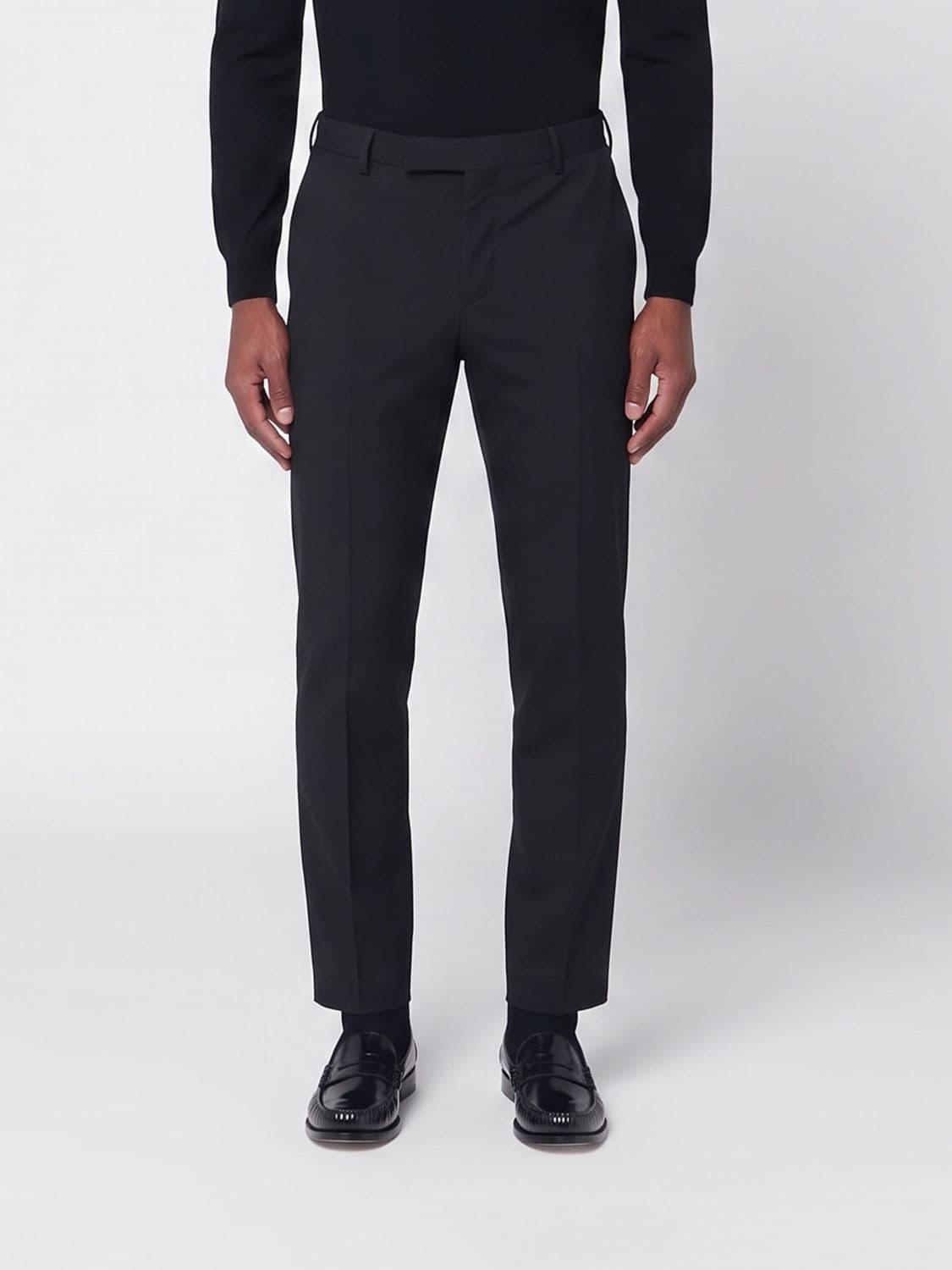 Pt Torino Slim Fit Trousers in Virgin Wool with an Off-Center Closure