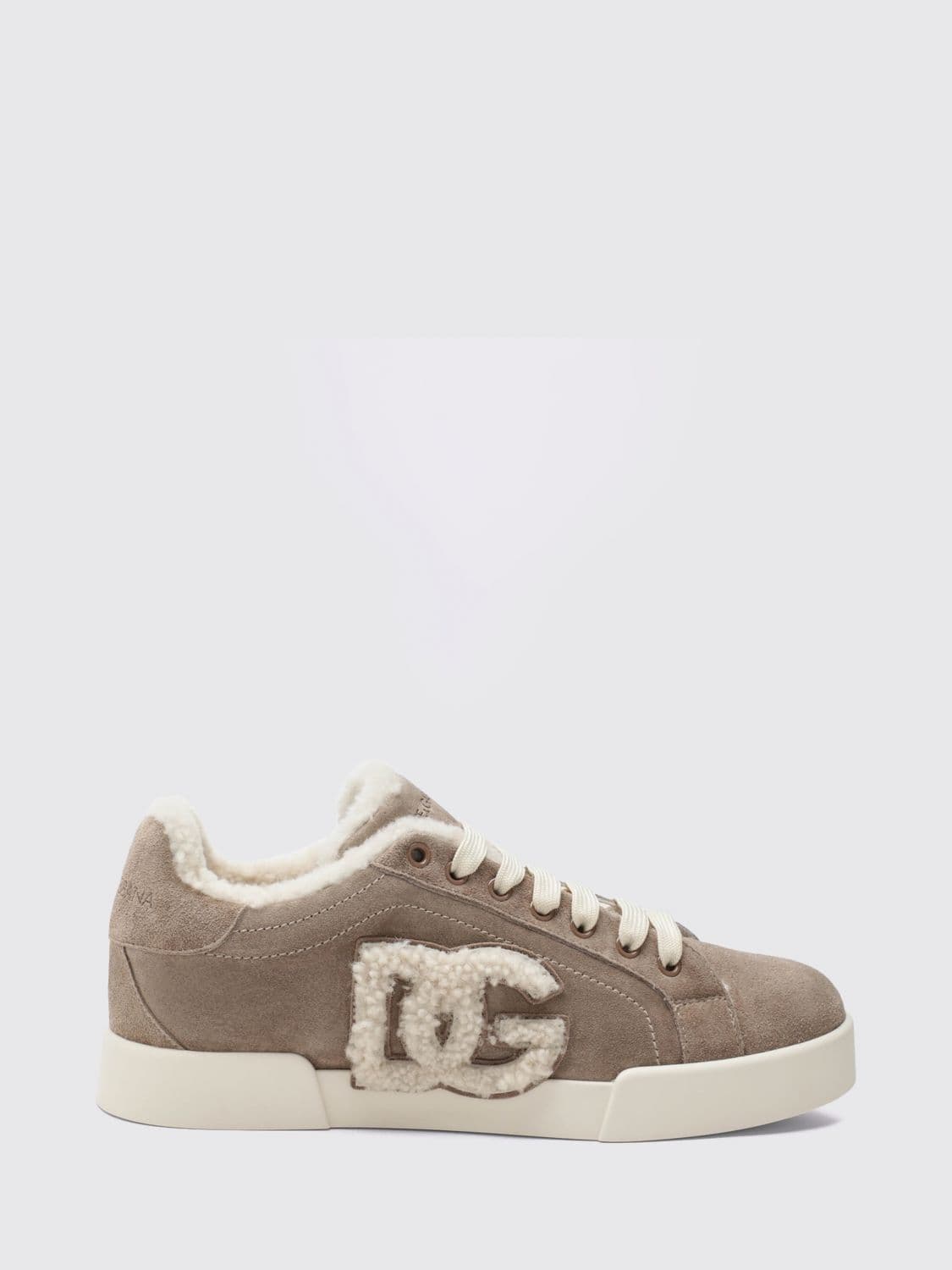 Dolce & Gabbana Low-Top Sneakers in Shearling and Suede with DG Monogram