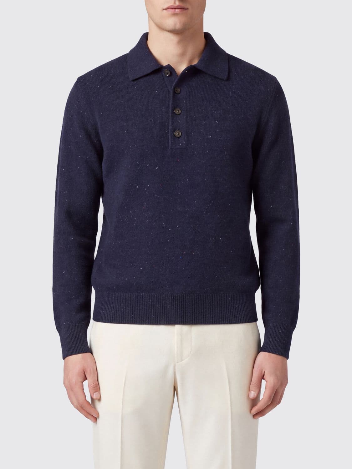 Eleventy Long-Sleeved Knitted Wool Polo Shirt with 4-Button Placket