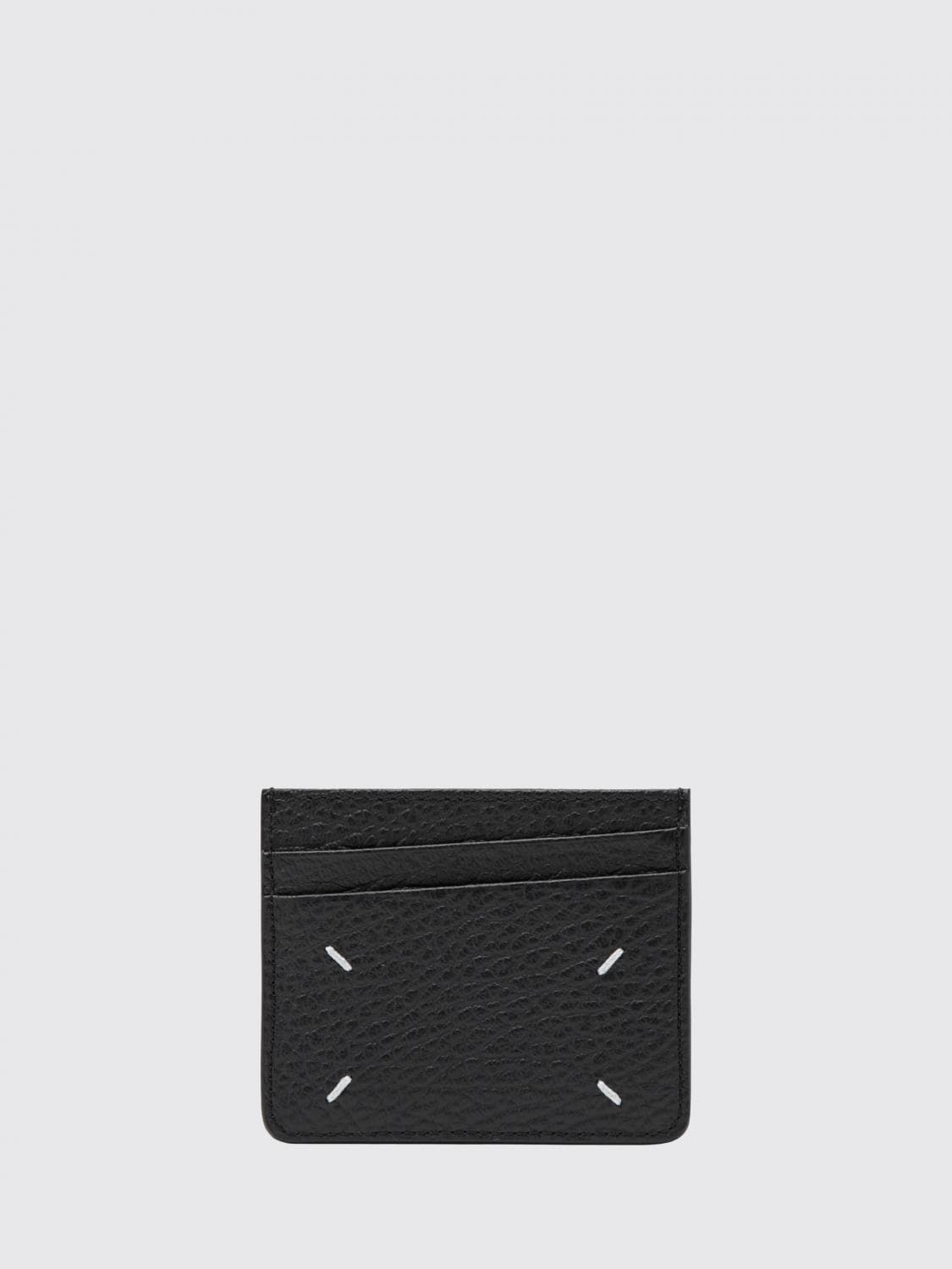 Maison Margiela Pebbled Calfskin Card Holder with White Stitch Logo