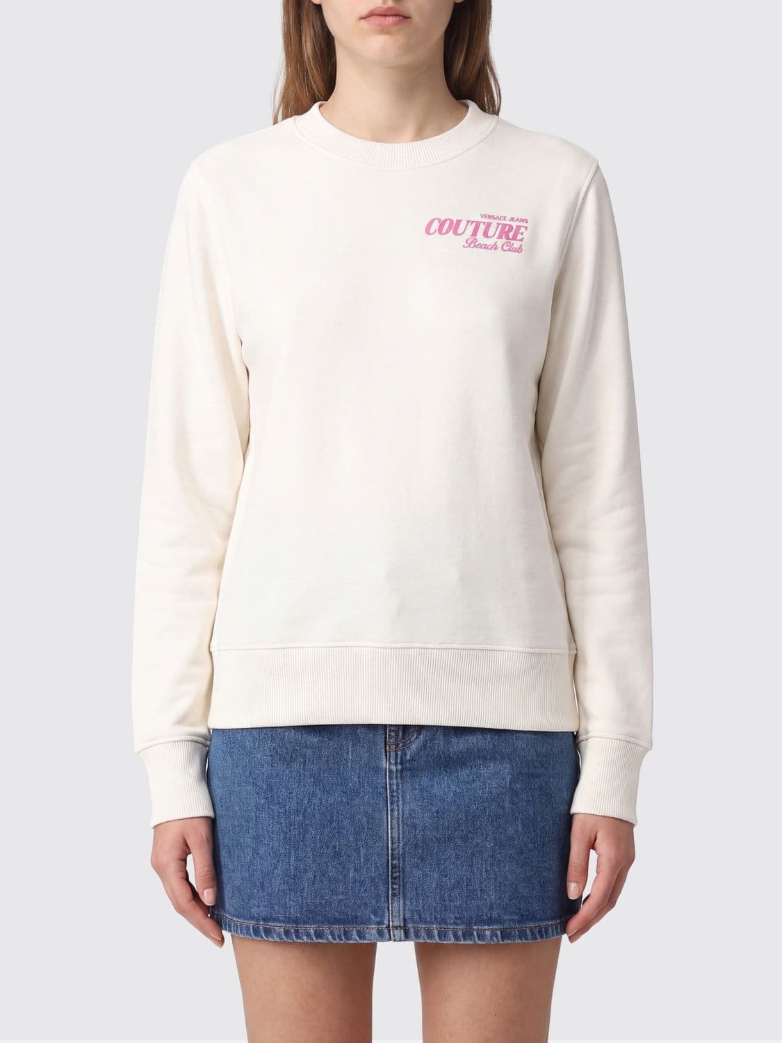 Versace Jeans Couture Crewneck Cotton Sweatshirt with Contrast Logo