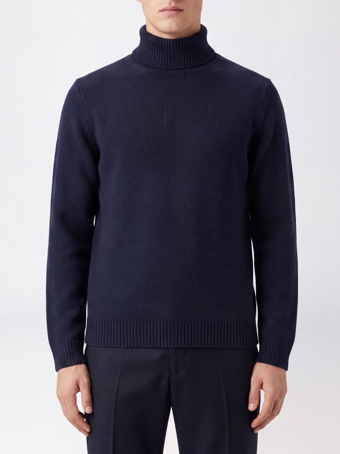 Roberto Collina Pure Wool Turtleneck Jumper with Ribbed Trims