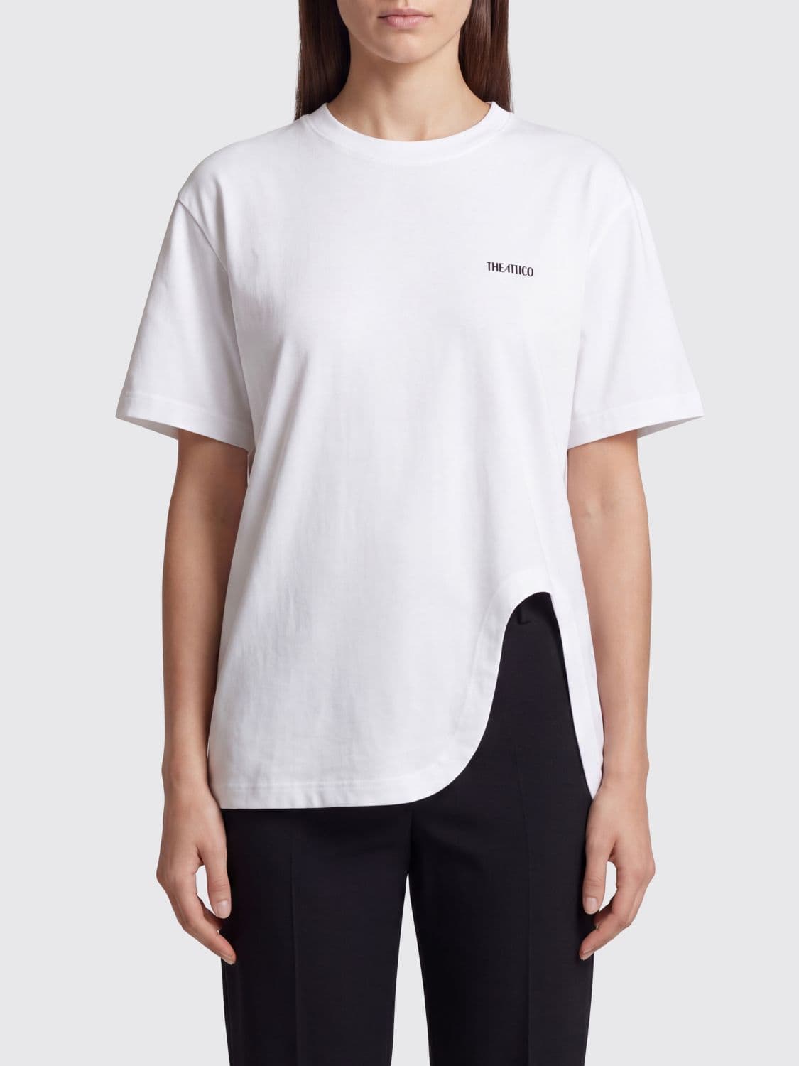 The Attico Contrast Logo Cotton T-shirt with Asymmetrical Hem