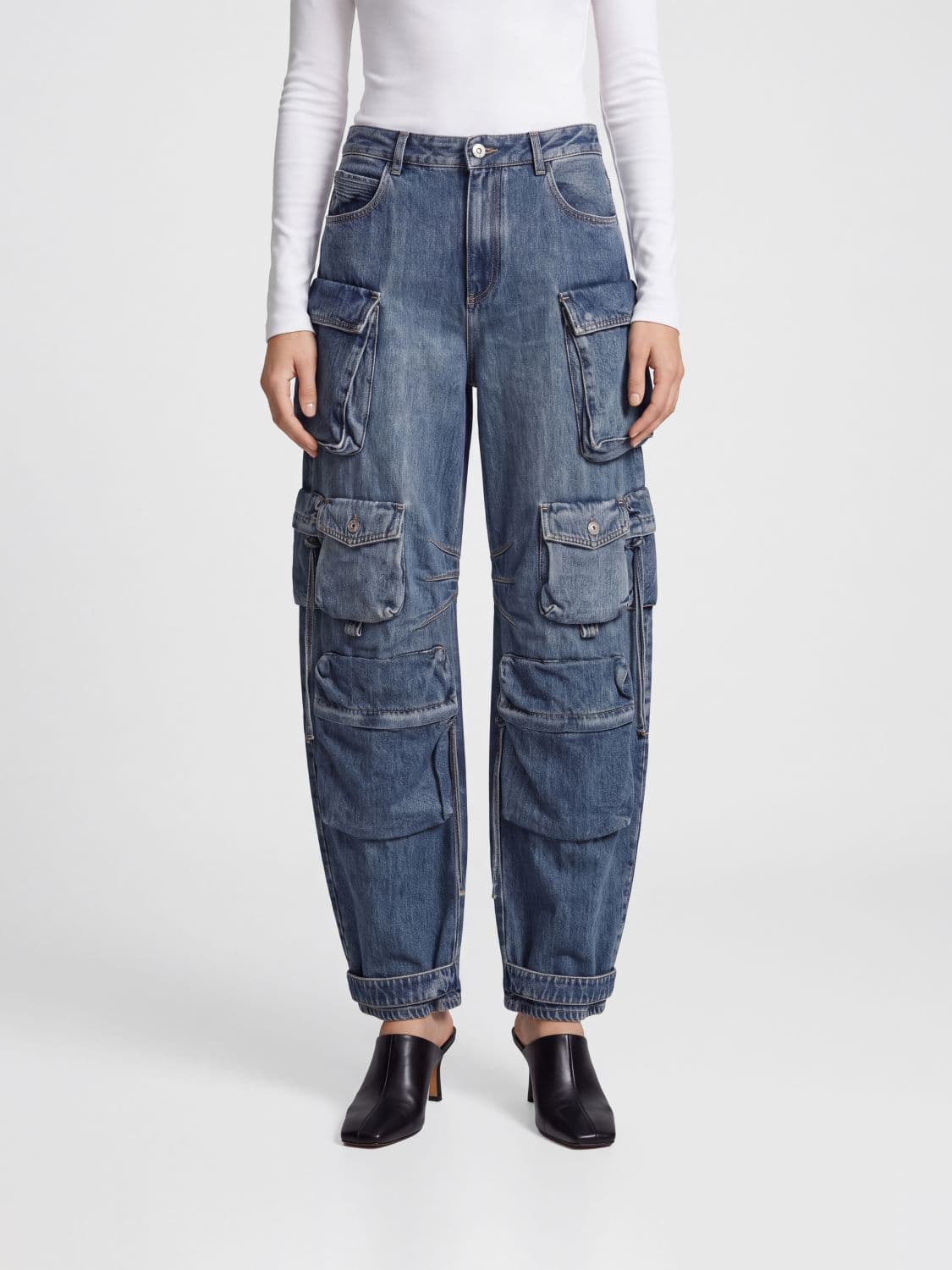 The Attico High-Waisted Baggy Cargo Jeans in Blue Cotton Denim · 27