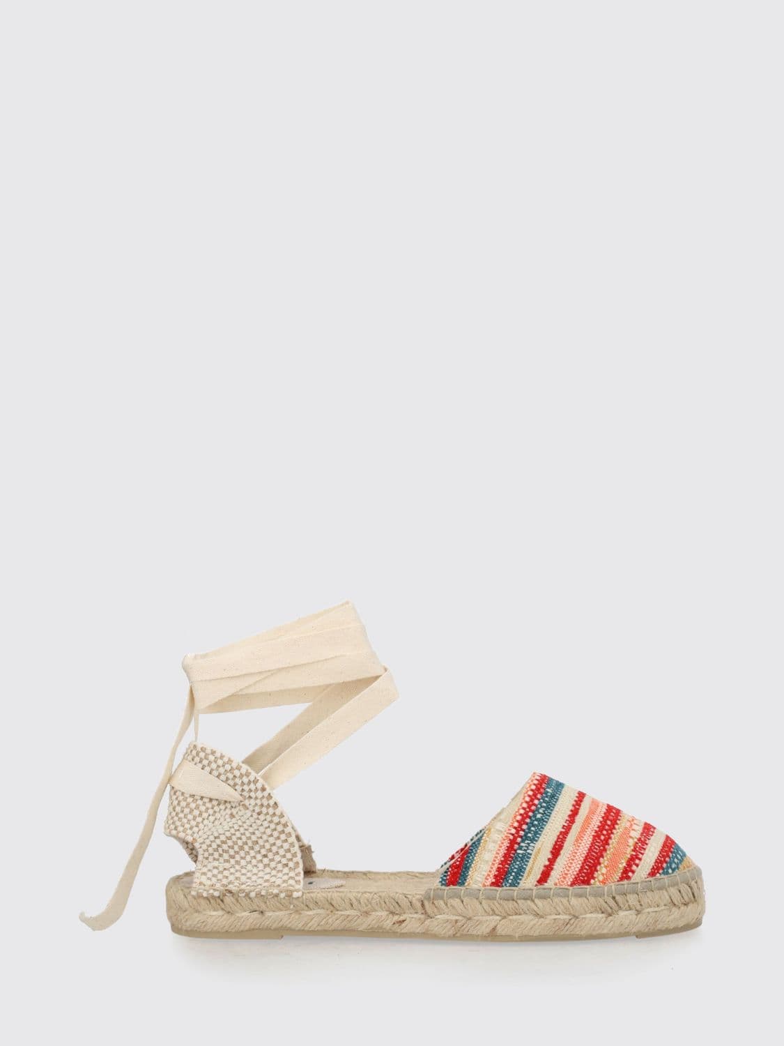 Manebi Valenciana Multicolour Striped Cotton Espadrilles with Ankle Ties