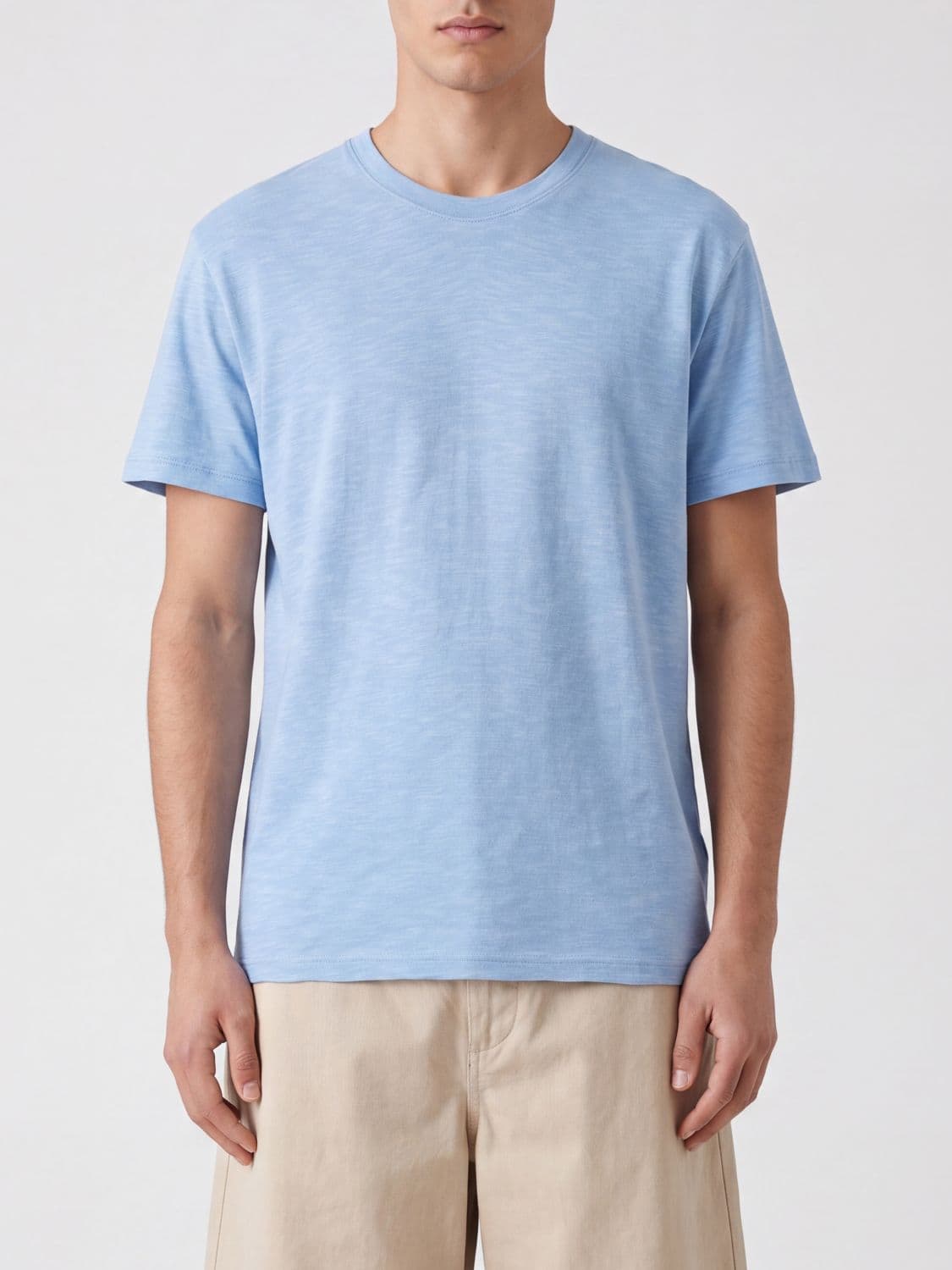 Closed Crew Neck Cotton T-Shirt with a Straight Hem and Regular Shoulders