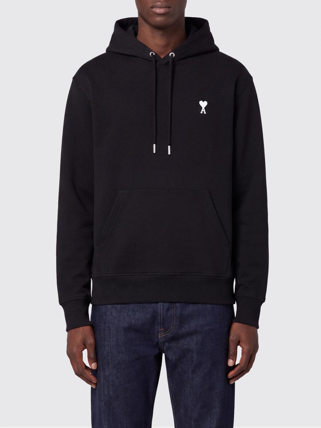 Ami Paris Cotton Hoodie with Contrasting Embroidered Logo