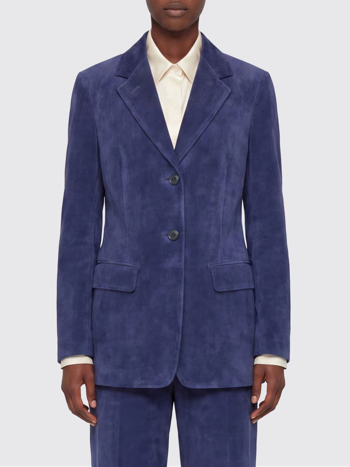 Jil Sander Single-Breasted Cropped Velvet Blazer in Cotton and Linen