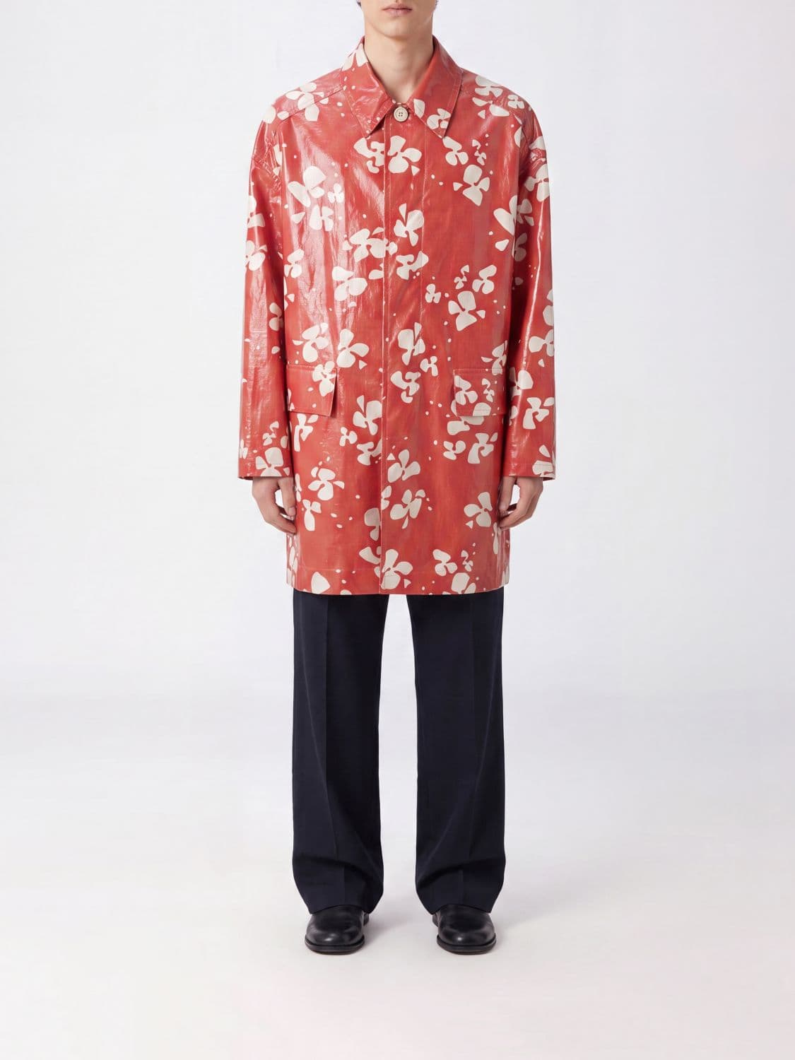 Dries Van Noten Abstract Print Waxed Cotton Shirt Jacket with Flap Pockets