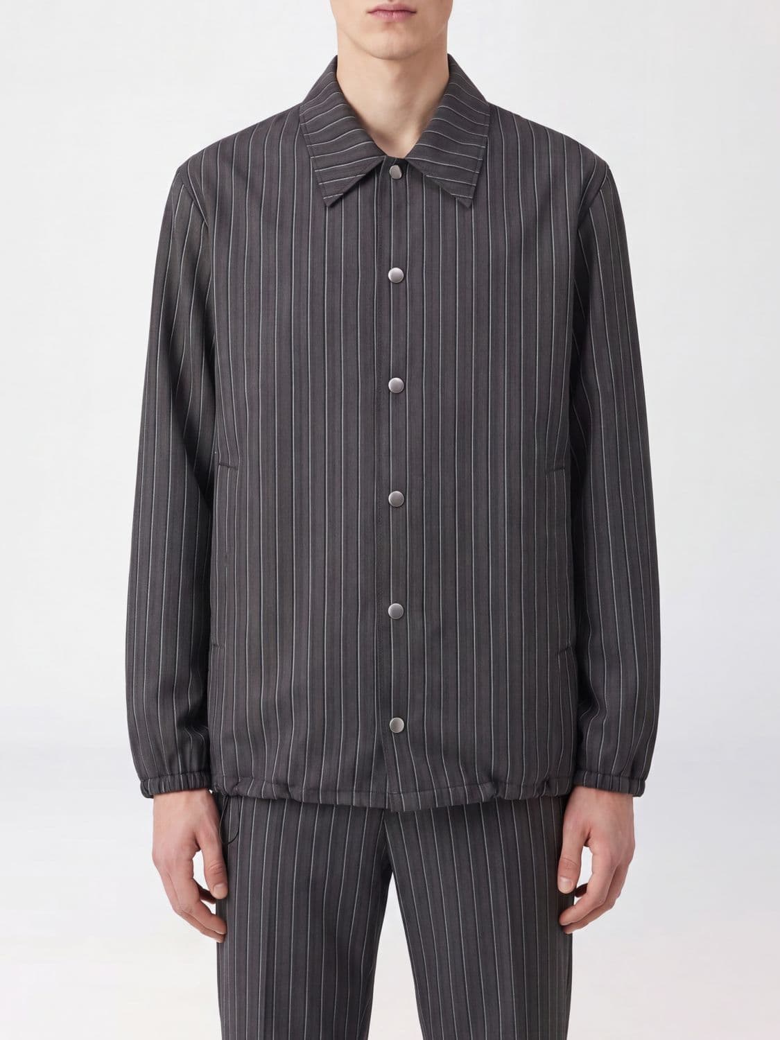 Dries Van Noten Striped Viscose Shirt Jacket with Drawstring Hem