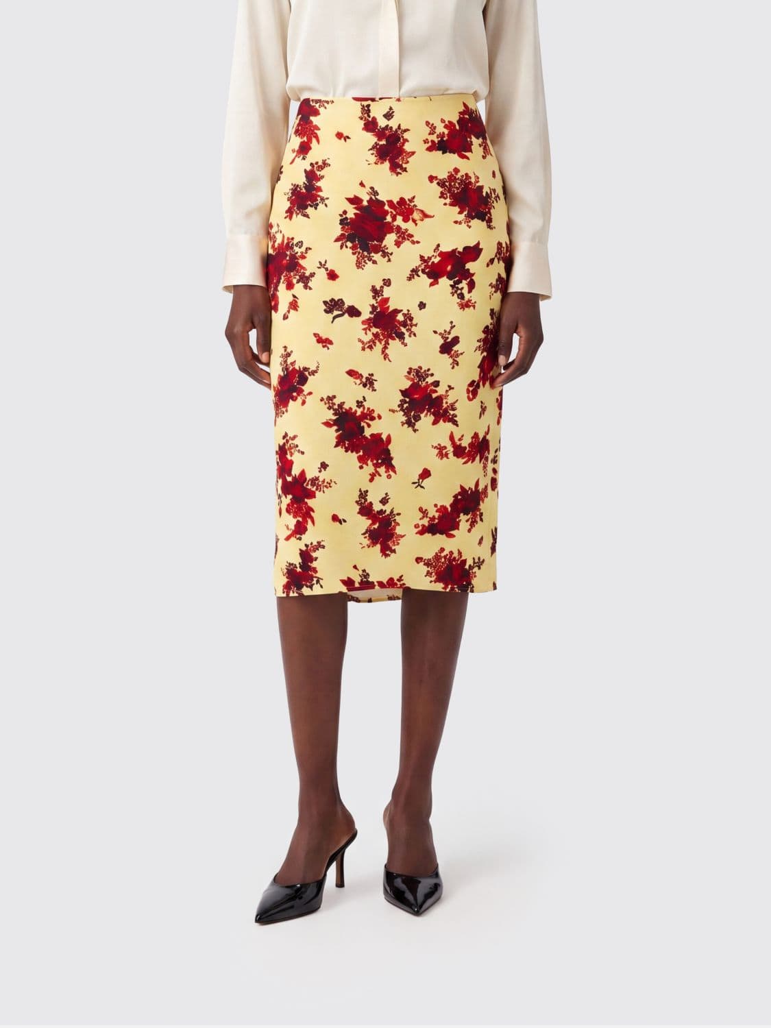 Jil Sander High-Waisted Floral Print Viscose Midi Pencil Skirt