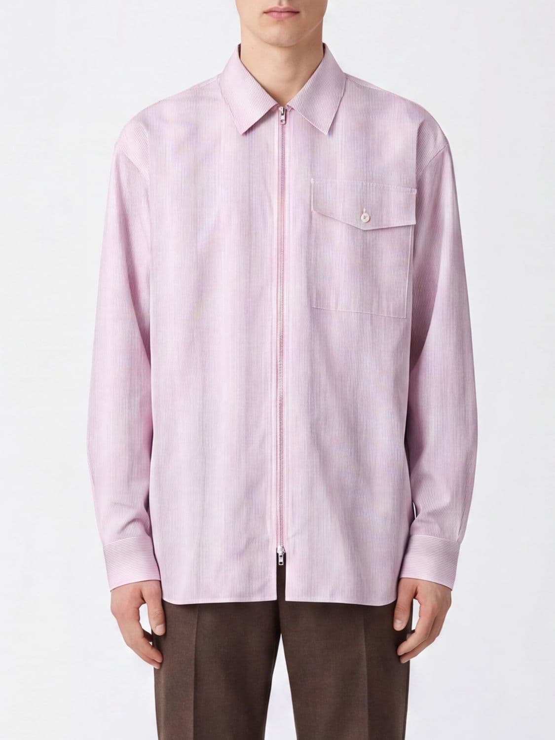 Dries Van Noten Relaxed Fit Striped Cotton Shirt with Zip Closure