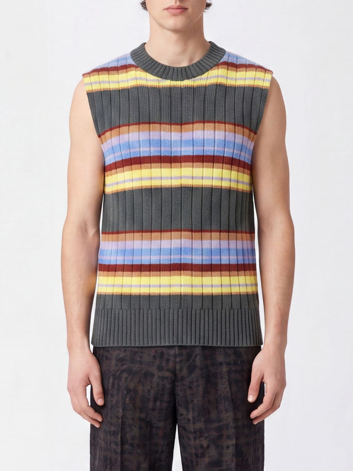 Dries Van Noten Striped Cotton-Wool Blend Crewneck Sleeveless Jumper