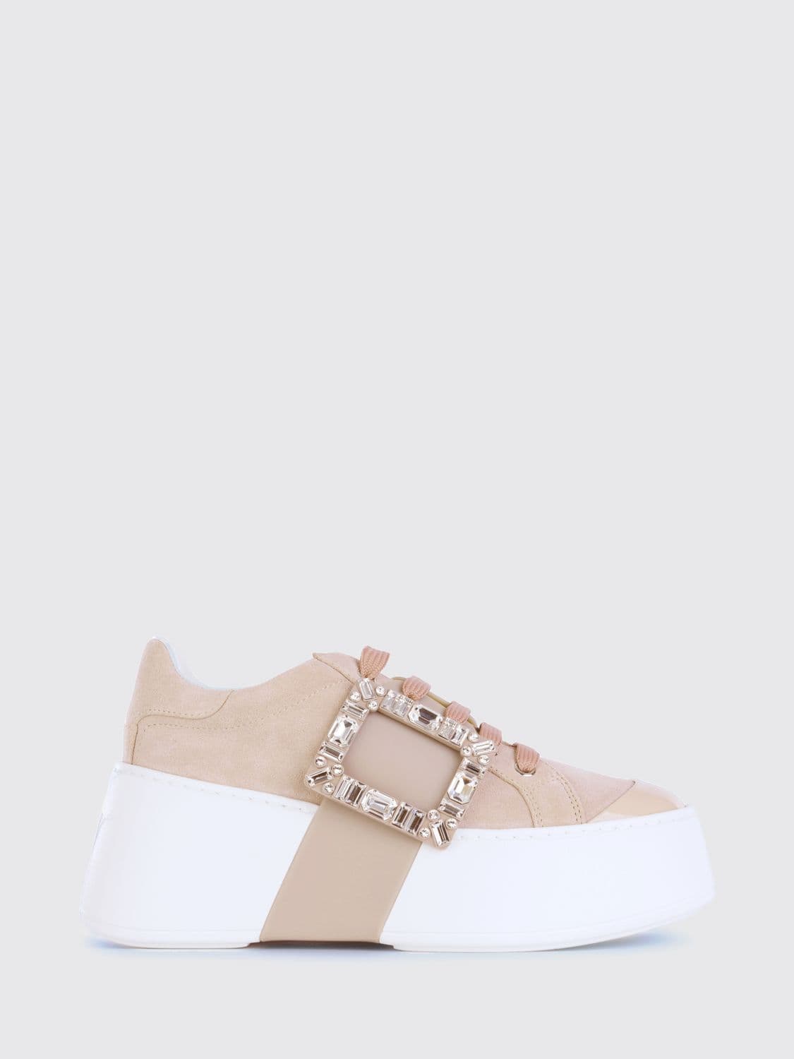Roger Vivier Viv' Skate Suede Sneakers with Jewel Buckle