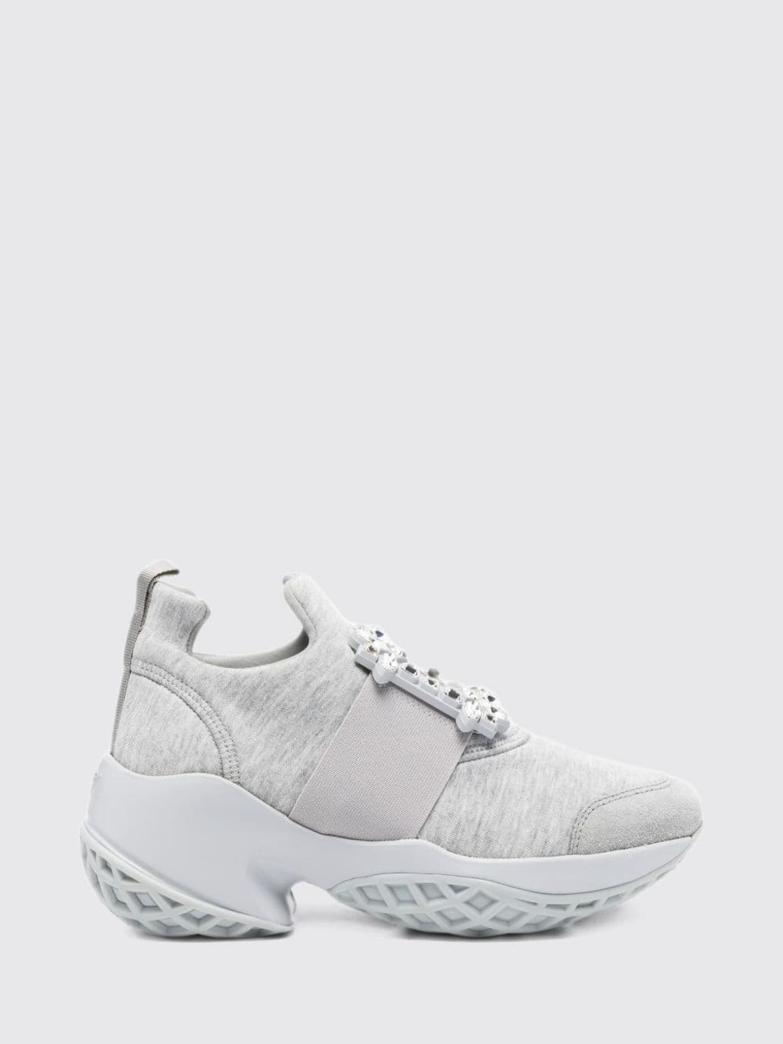 Roger Vivier Viv' Run Slip-On Cotton Sneakers with Crystal Buckle and Chunky Sole