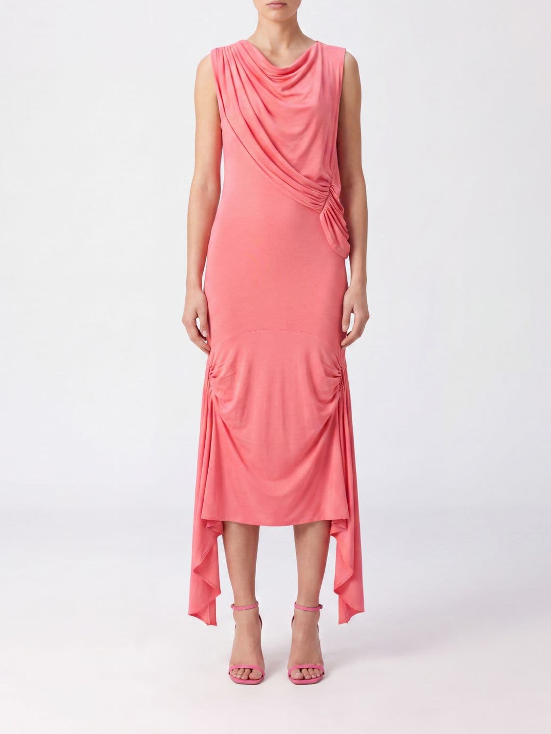 Gimaguas Asymmetrical Draped Off-the-Shoulder Jersey Midi Dress
