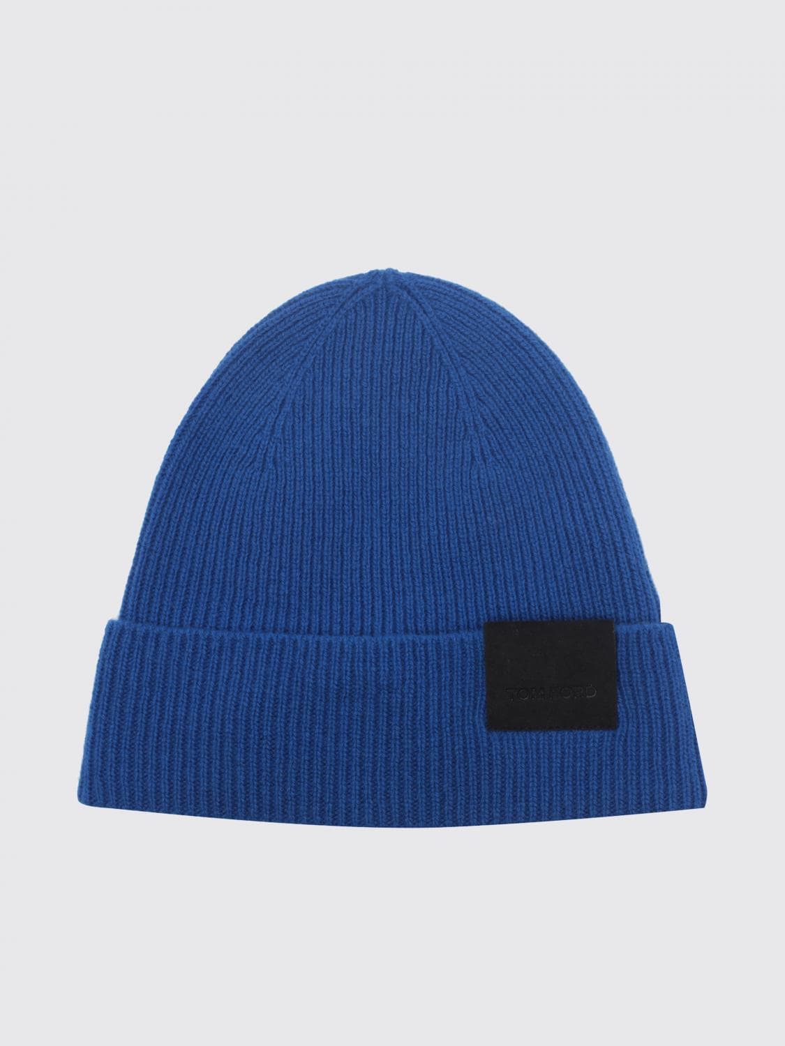 Tom Ford Ribbed Beanie in 100% Cashmere with a Turn-Up Brim and Logo Patch