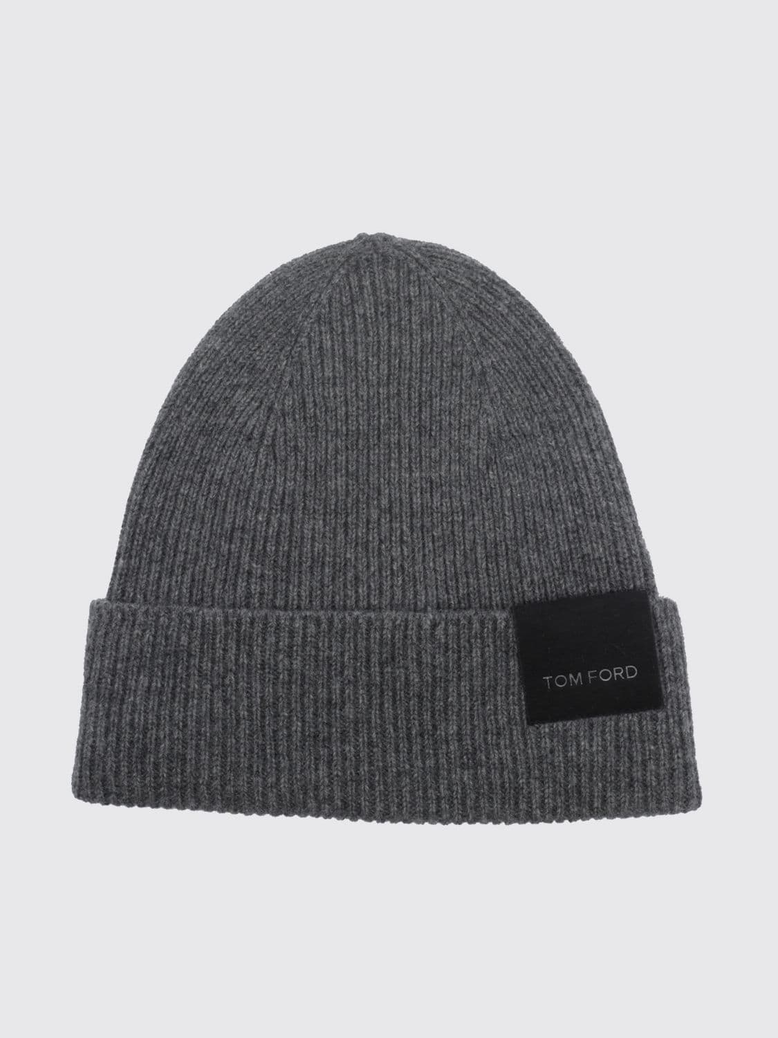 Tom Ford Ribbed Beanie in 100% Cashmere with a Turn-Up Brim and Logo Patch