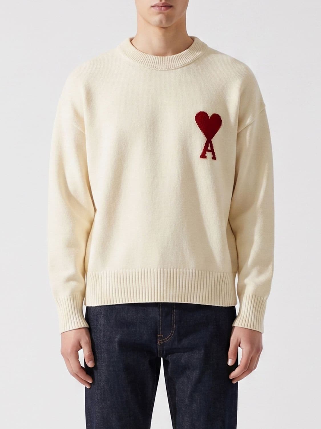 Ami Paris Wool Turtleneck Jumper with Jacquard Logo and Dropped Shoulders · L
