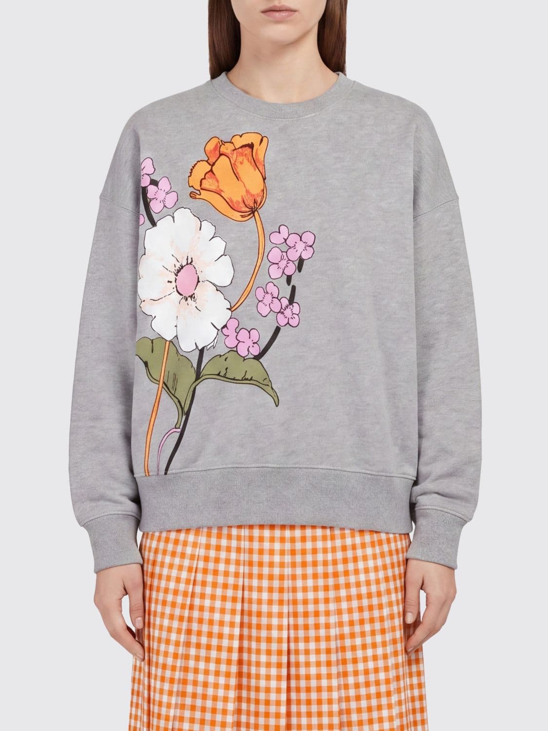 Marni Floral Print Cotton Crew Neck Sweatshirt with Elasticated Cuffs
