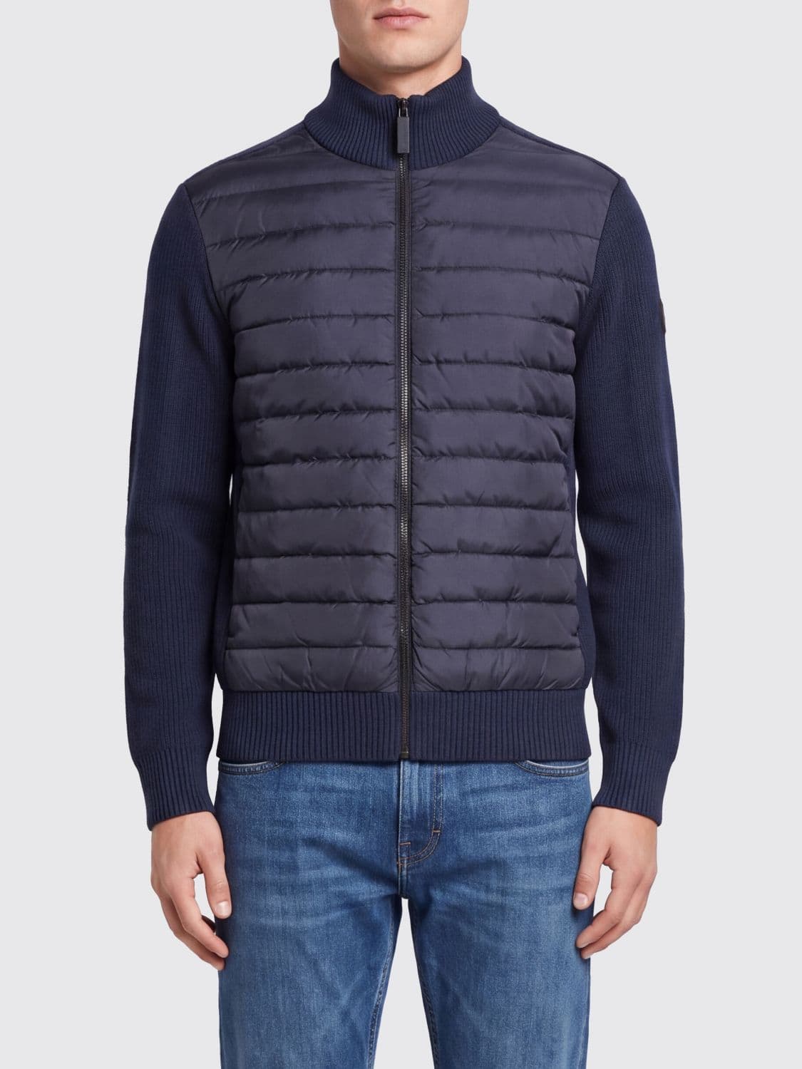 Canada Goose Wool Cardigan with Quilted Panels and Logo Patch