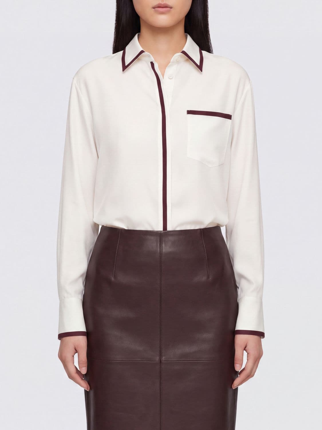 F.r.s For Restless Sleepers F. R.S FOR RESTLESS SLEEPERS Silk Pajama-Style Shirt with Ruffled Collar and Contrast Piping
