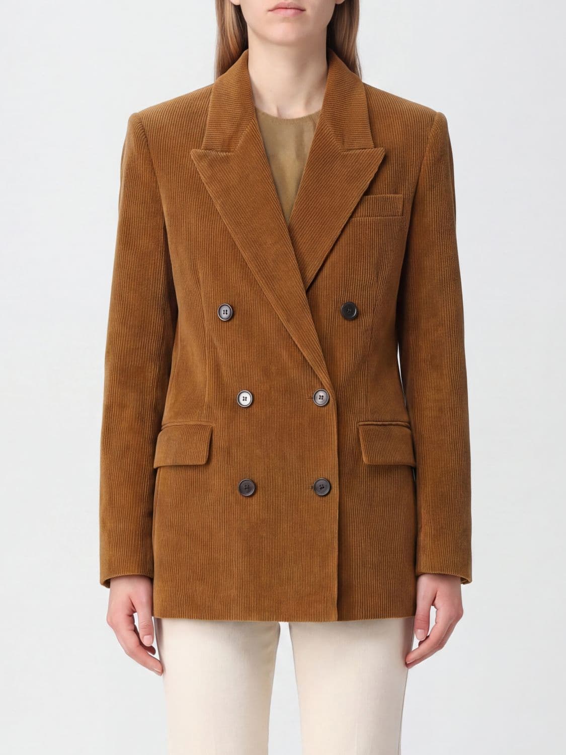 Isabel Marant Etoile Double-Breasted Velvet Blazer with Peak Lapels