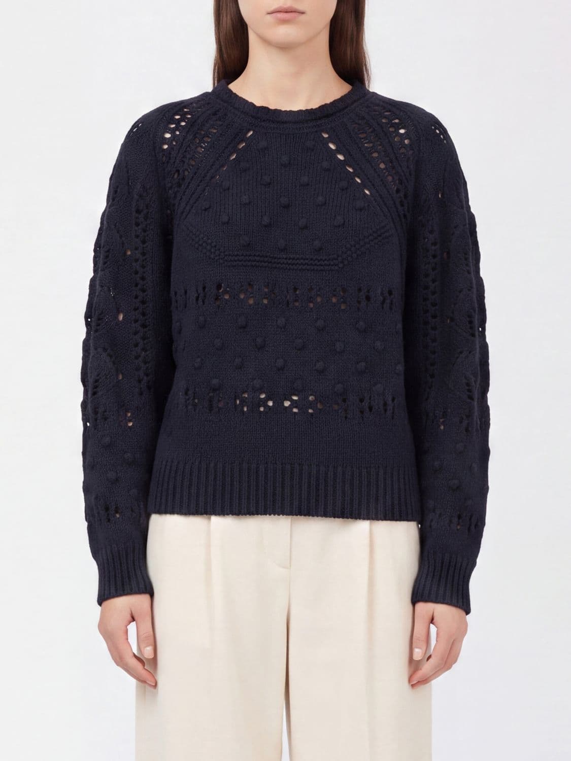 Isabel Marant Etoile Wool and Cotton Blend Crewneck Jumper with Ribbed Trims