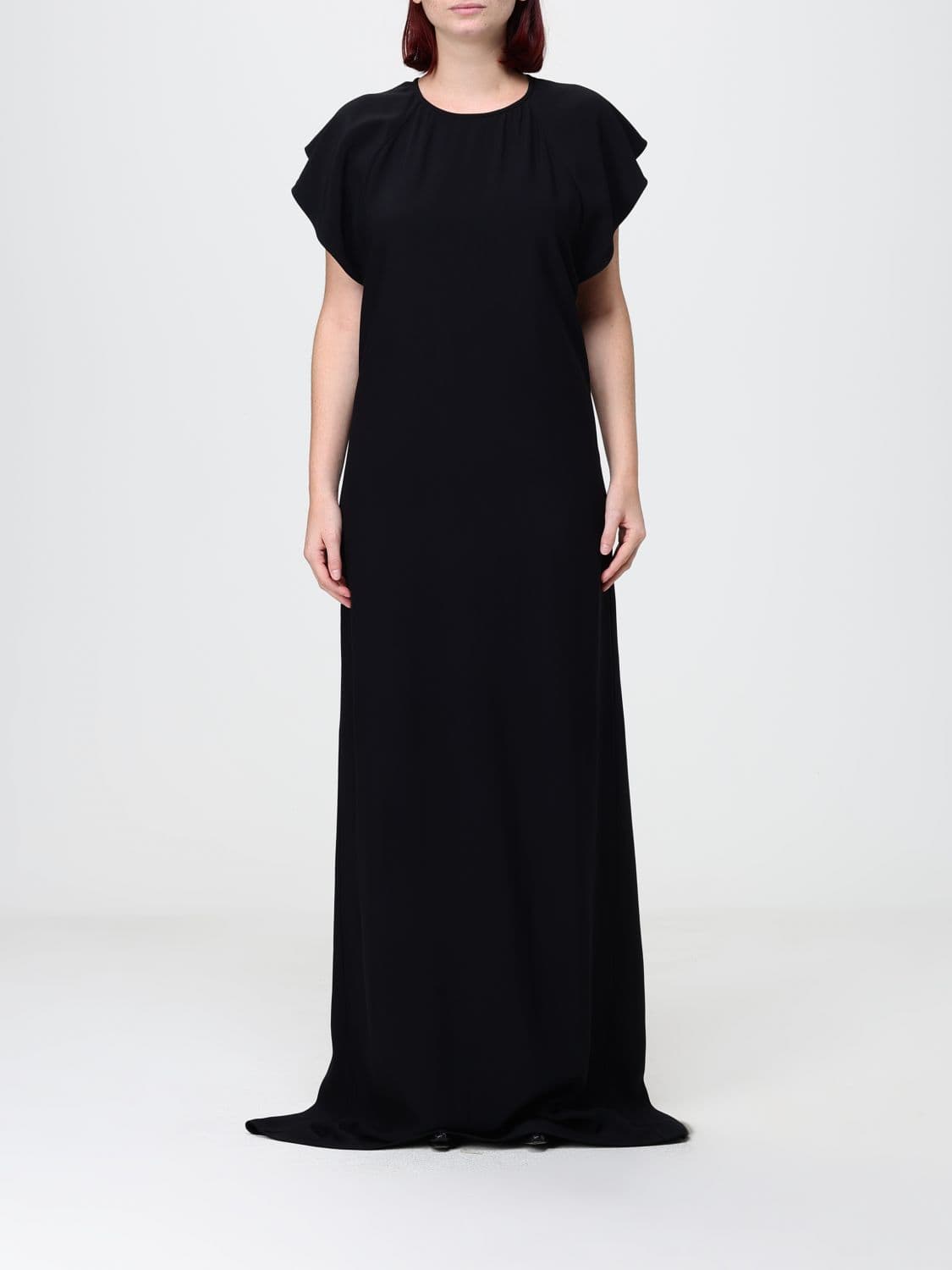 N° 21 Sleeveless Long Crêpe Evening Tunic Gown with Train