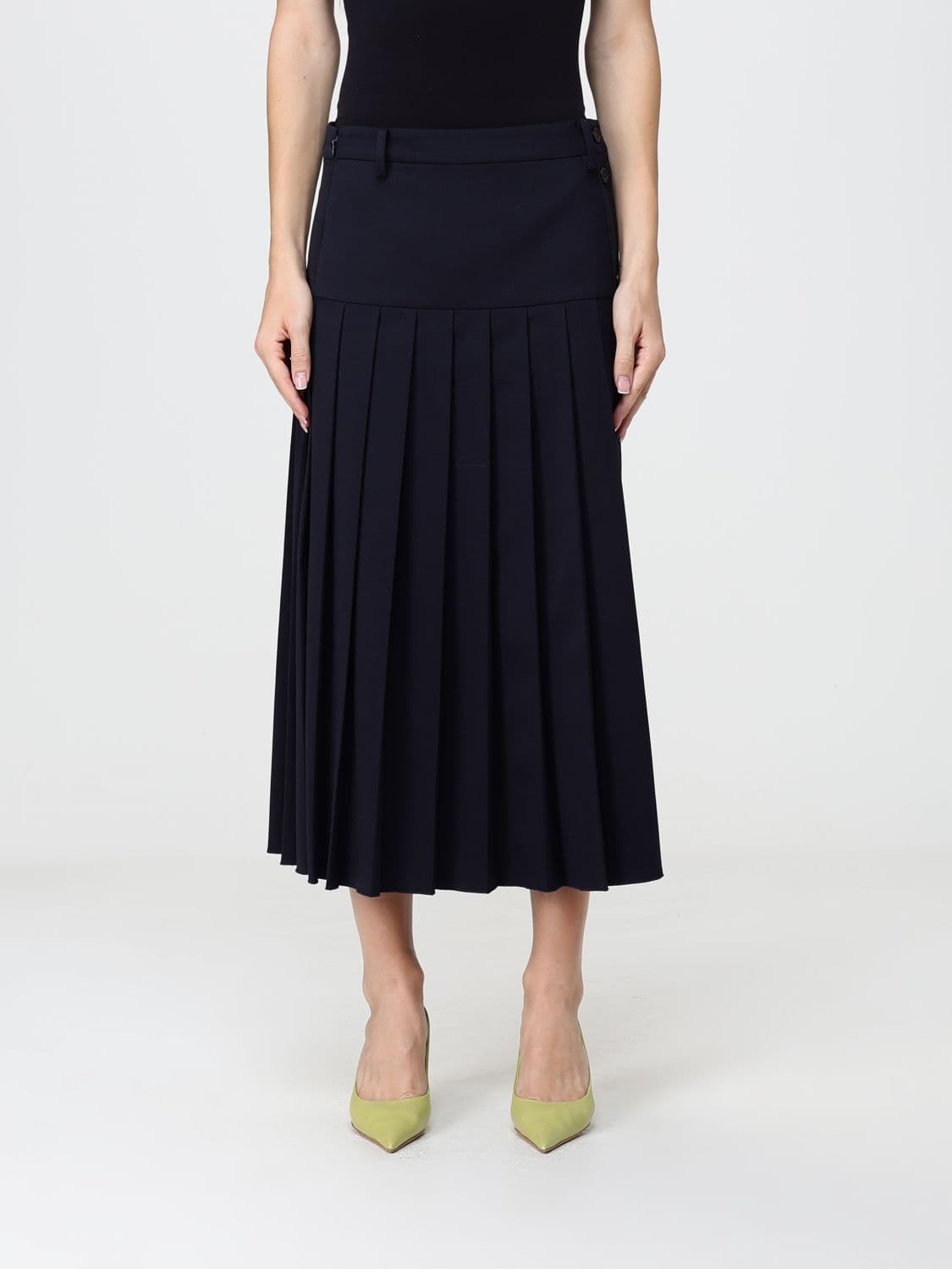 N° 21 High-Waisted Pleated A-Line Wool Blend Midi Skirt