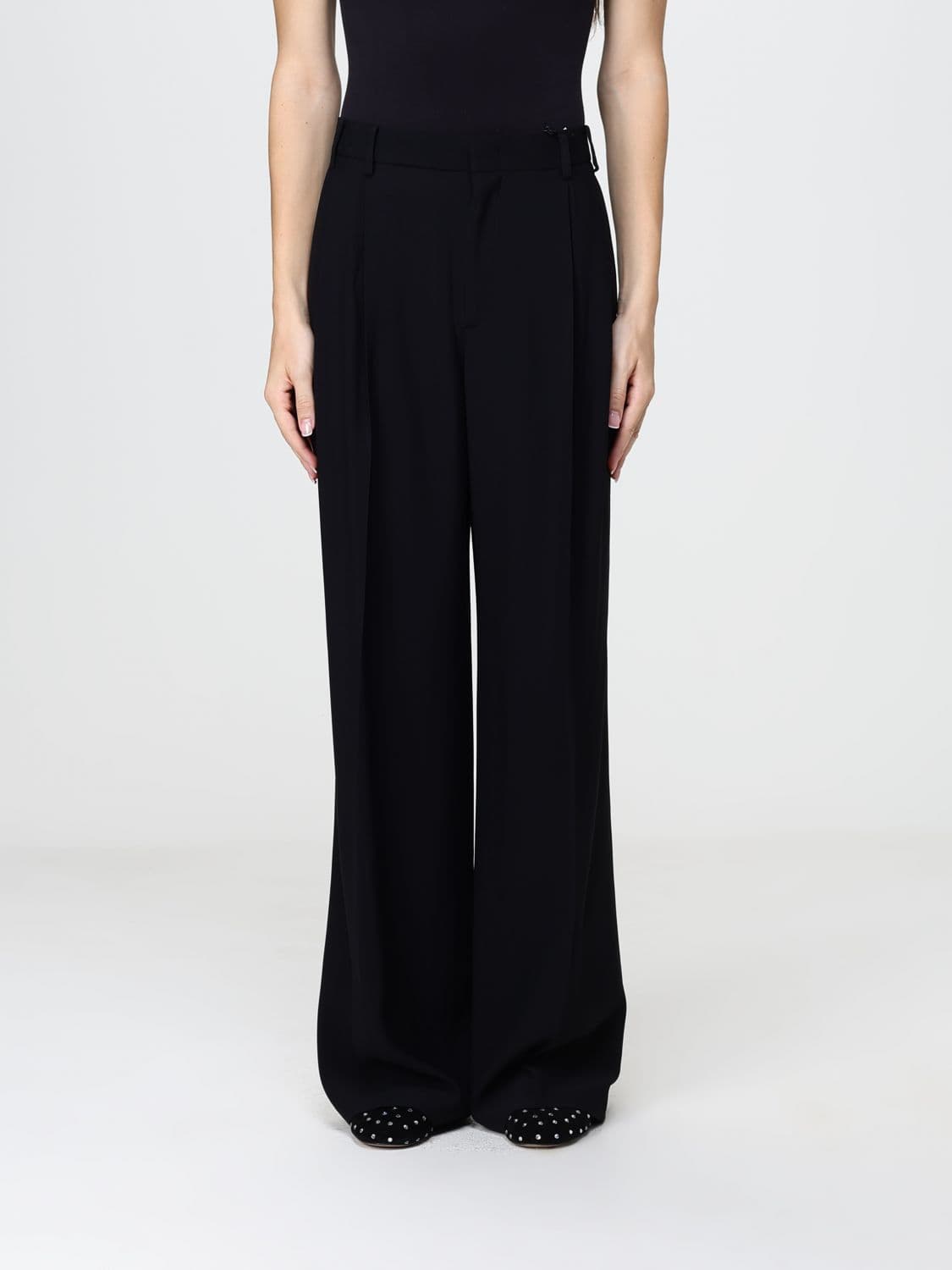 N° 21 High-Waisted Palazzo Trousers in Viscose Blend with Embroidered Detail