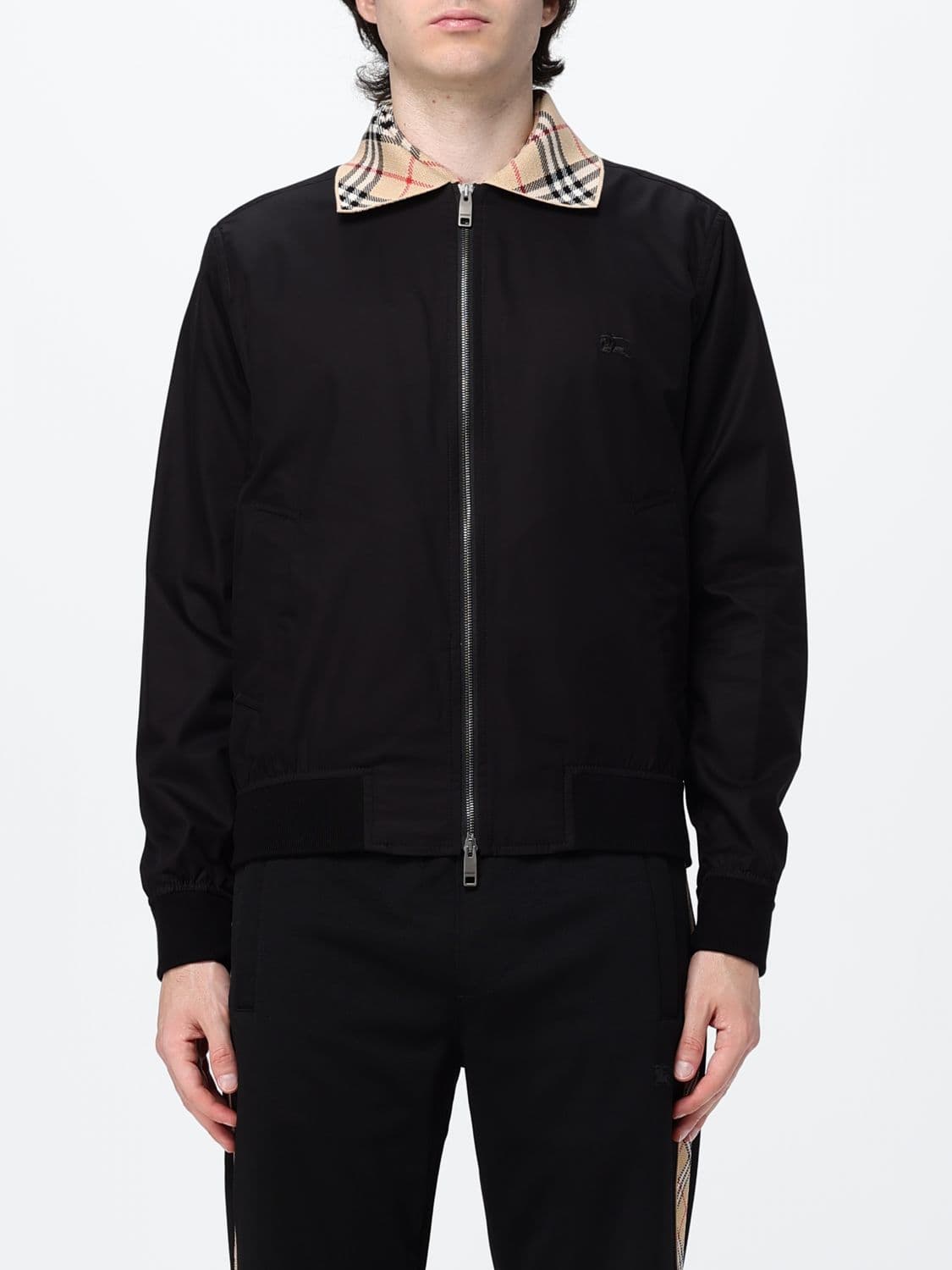 Burberry Lightweight Cotton Bomber Jacket with Check Pattern Collar and EKD Logo