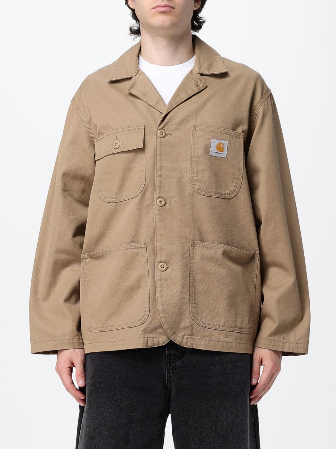 Carhartt Wip Cotton Twill Shirt Jacket with Patch Pockets and Logo Patch · S