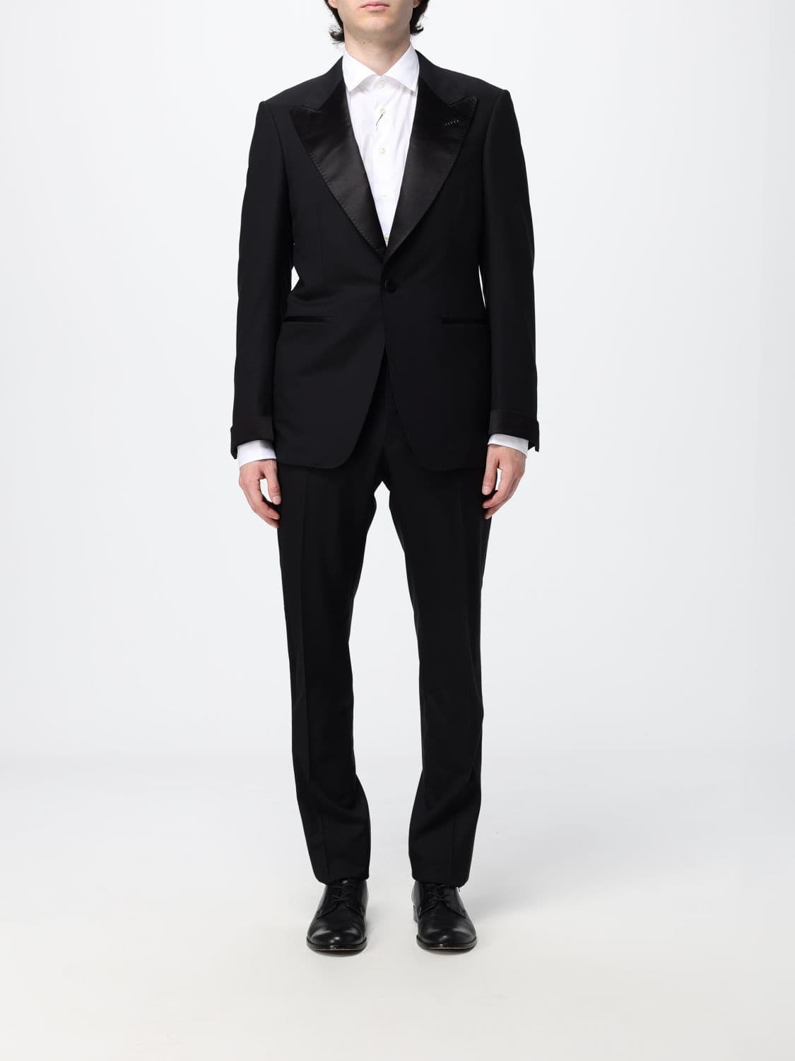 Tom Ford Slim Fit Wool Tuxedo with Offset Closure and Peak Lapels