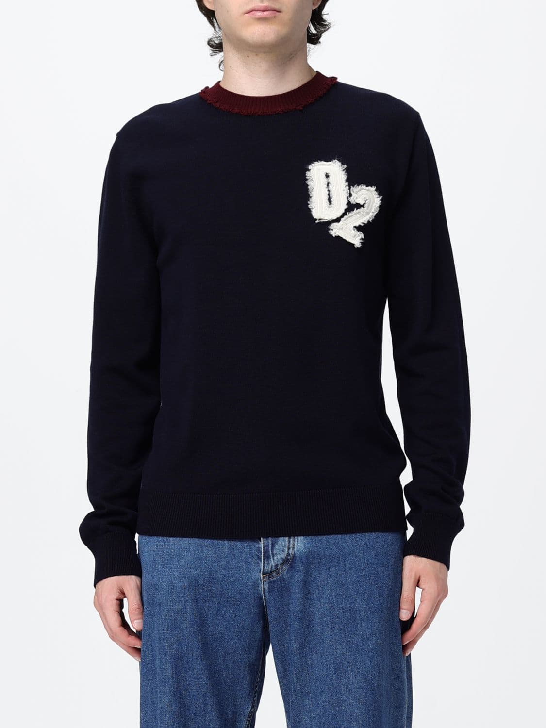 Dsquared2 Virgin Wool Crewneck Jumper with Contrast Monogram