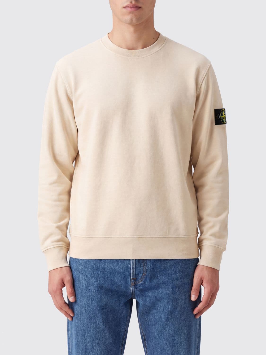 Stone Island Cotton Crewneck Jumper with Compass Logo Patch on the Sleeve