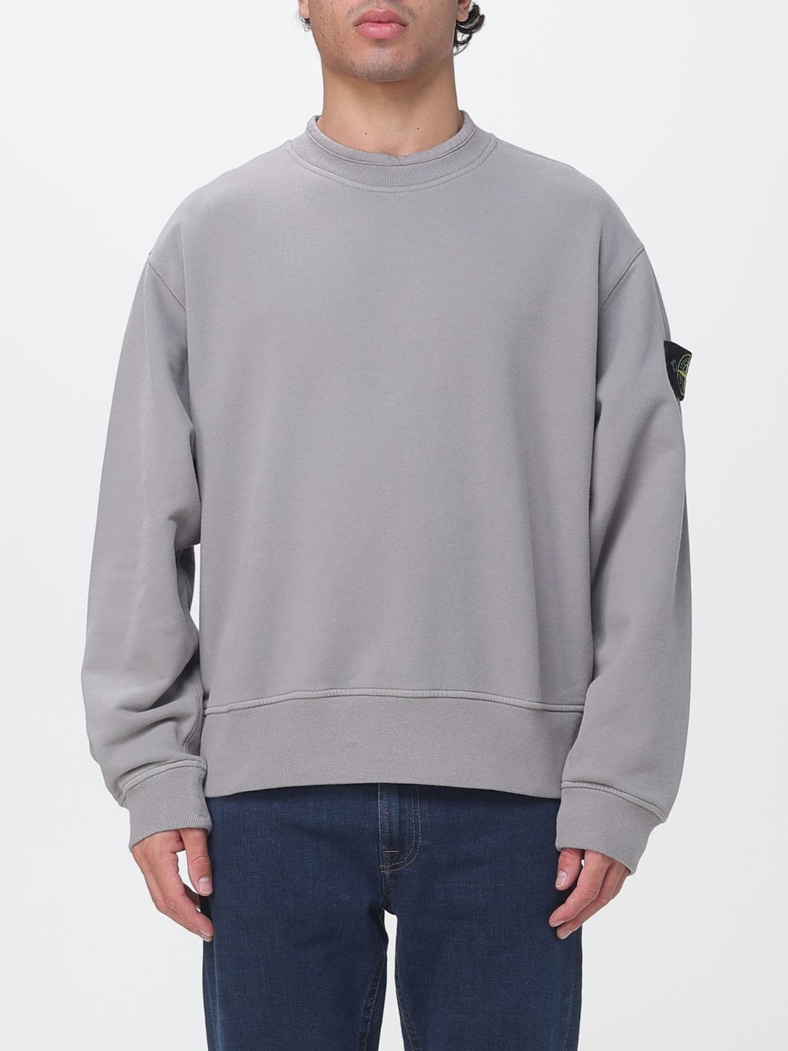 Stone Island Cotton Crewneck Jumper with Compass Logo Patch on the Sleeve