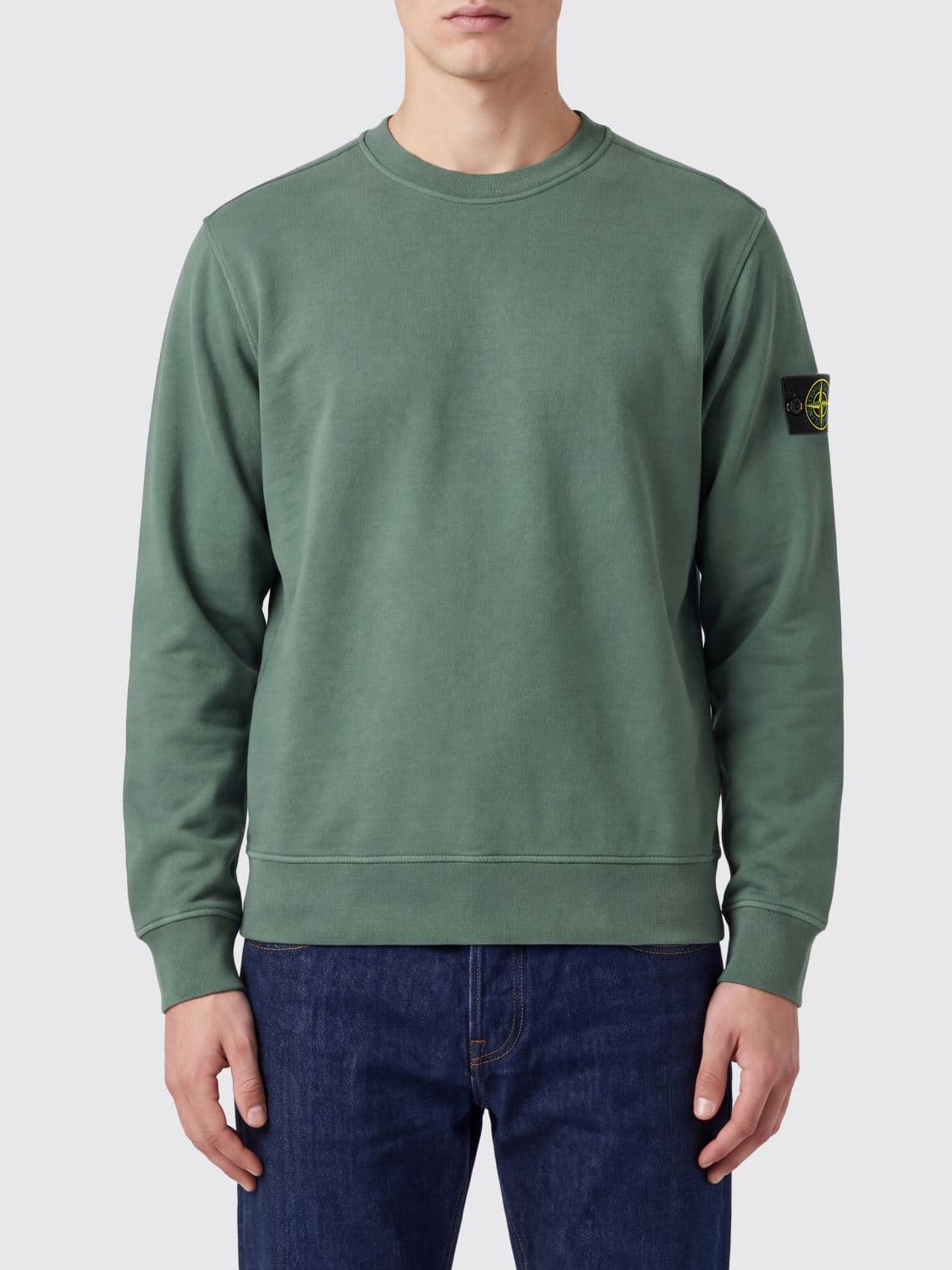 Stone Island Cotton Crewneck Jumper with Compass Logo Patch on the Sleeve
