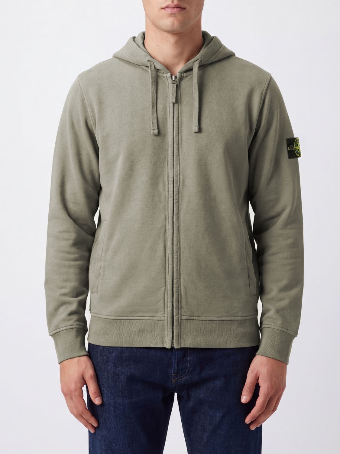 Stone Island Cotton Zip-Up Hoodie with Dropped Shoulders