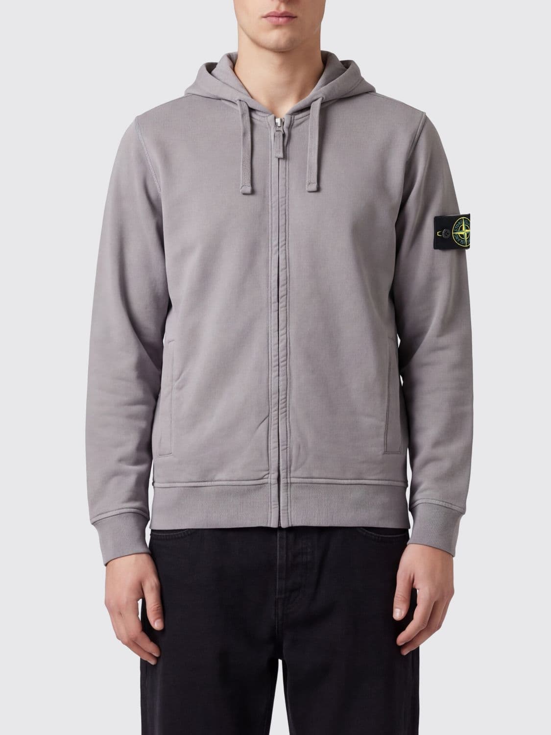 Stone Island Cotton Zip-Up Hoodie with Dropped Shoulders