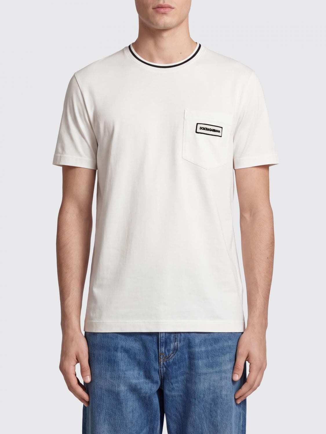 Dolce & Gabbana Cotton T-Shirt with Patch Pocket and Contrast Trims