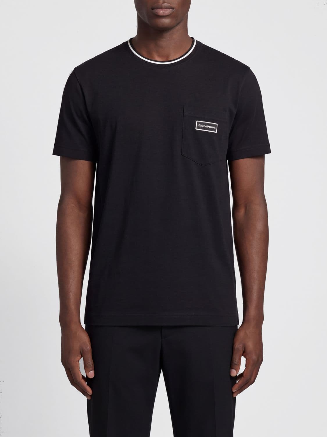 Dolce & Gabbana Cotton T-Shirt with Patch Pocket and Contrast Trims