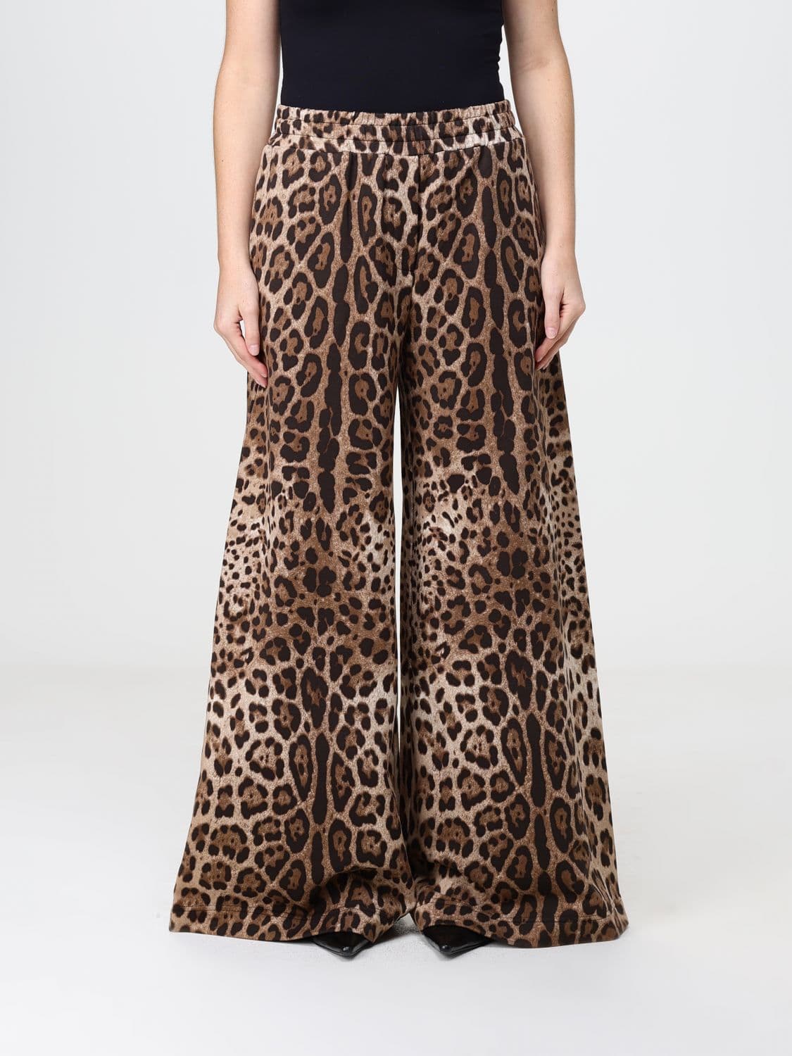 Dolce & Gabbana Animalier Print Fleece Cotton Wide-Leg Trousers