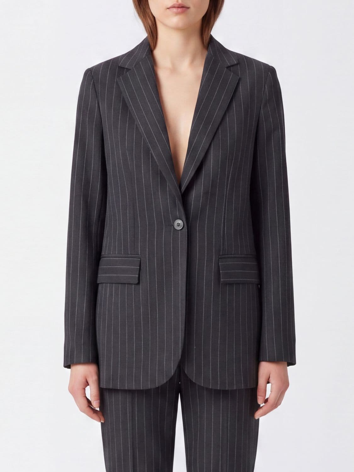 Semicouture Pinstriped Wool-Blend Blazer with a Slim Fit and Single-Button Closure