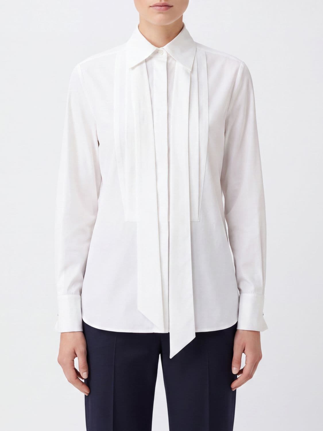 Semicouture Slim Fit Cotton Shirt with a Pussy-Bow Collar and Concealed Closure