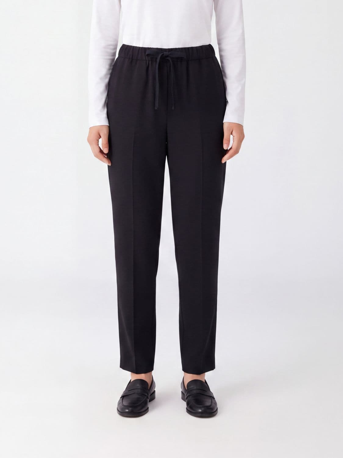 Semicouture Slim Fit Wool Blend Trousers with Drawstring Waist
