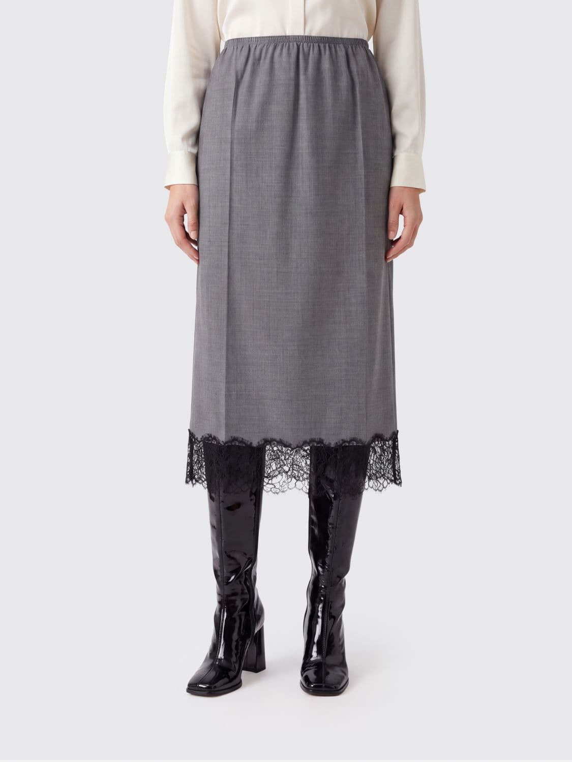 Semicouture Becka Wool-Blend Midi Pencil Skirt with Lace Inserts · 42