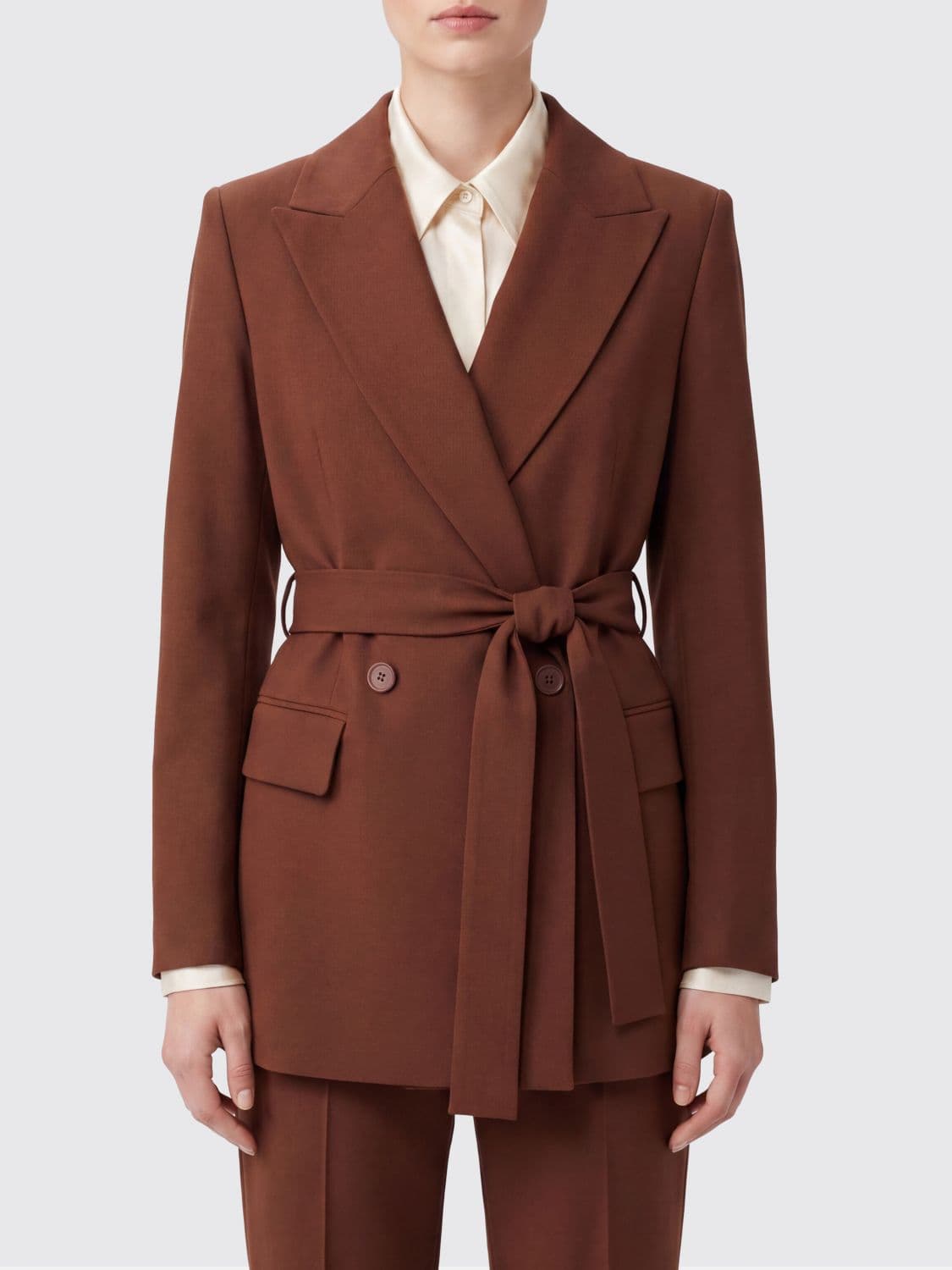 Semicouture Double-Breasted Wool-Blend Blazer with Tie-Waist Belt
