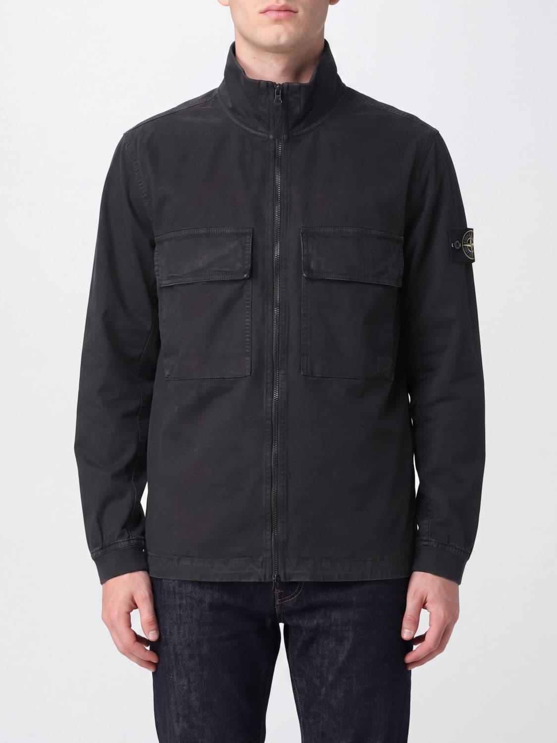 Stone Island Organic Cotton Shirt Jacket with Embroidered Compass Logo